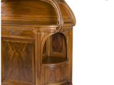 an image of a wooden cabinet with drawers and a shelf