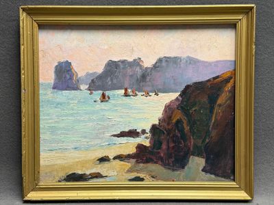 Voiliers au bord de mer. huile sur toile