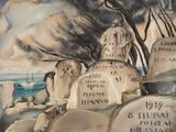 a painting of a group of headstones in a cemetery