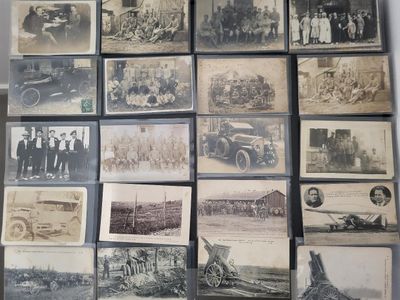 a lot of old photos of people and vehicles