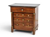 an image of a wooden chest of drawers with a marble top