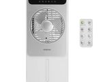 an image of a white air conditioner with a remote control