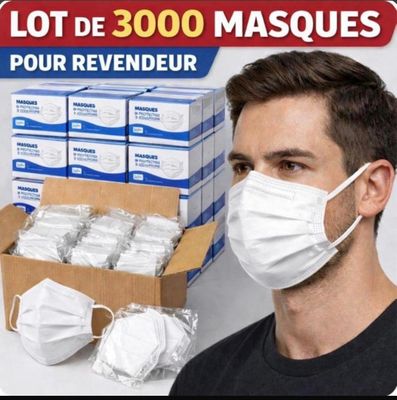 Lot de 3 000 piÃ¨ces de masques emballÃ©s par cinq piÃ¨ces