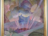 an image of a painting of a building with a sky background