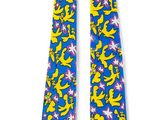 yellow and blue floral necktie on a white background