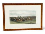 an image of a painting of a horse race with jockeys and horses