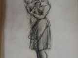 an old drawing of a woman holding a baby in her arms