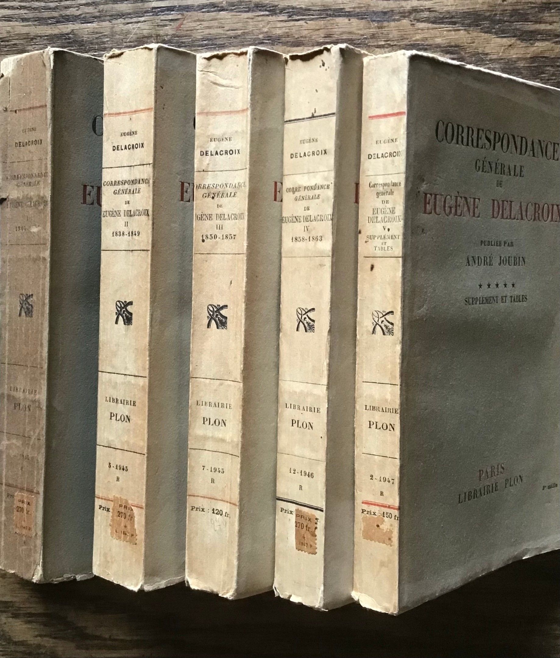 André Joubin Correspondance Générale de Eugene Delacroix Chez Plon 1935 5 Volumes