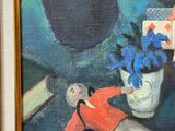a painting of a man playing cards with a teddy bear