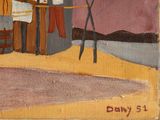 a painting of a man cutting a piece of paper with a pair of scissors