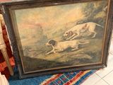 une photo d'un tableau représentant deux chiens sur un tapis