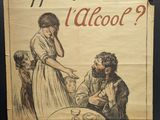 une vieille affiche représentant une femme en train de servir à manger à un homme