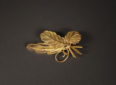 Broche Ancienne Plaquée Or 18k (750) – Art Déco/Nouveau – Motifs Feuillages