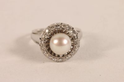 Bague en or gris 750 ‰ sertie une perle de culture dans un e… - Photo 1