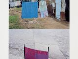 two pictures of a sign on the side of the road