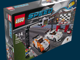 a box of lego speed racing cars on a blue background