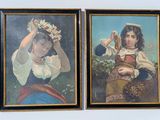painting of two women with flowers in their hair and a basket of flowers in her hand
