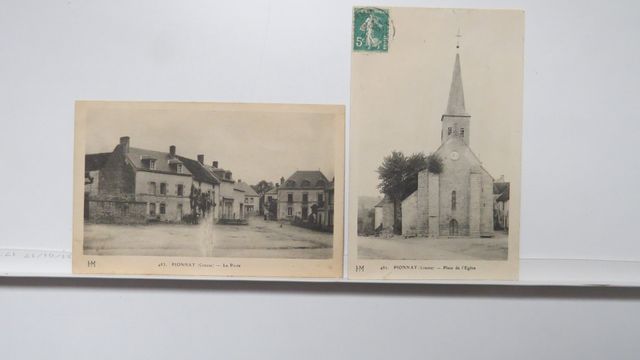 Pionnat : Lot de 2cpa : La Poste (HM 483), TBE + Place de l’Églis...