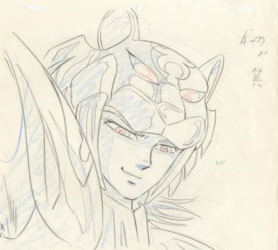 esquisse d'un dessin représentant une femme portant un casque, avec un chat sur la tête