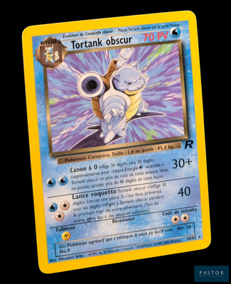 une photo d'une carte Pokémon sur laquelle figure une image floue de Tortank