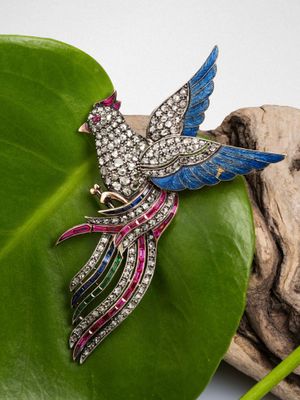 Importante broche ancienne en or rose 585 millièmes et argen…