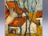 une image représentant un tableau d'une maison avec un arbre devant