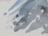 a watercolor painting of a blue bird on a piece of paper