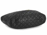 a black quilted toilet bag with a zipper closure