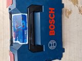 a blue case with a red and black logo on it
