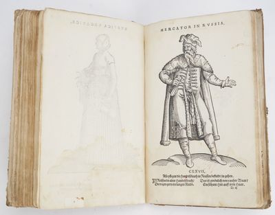 an open book with a drawing of a man in a coat and hat