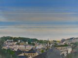 a painting of a view of a town from a hill