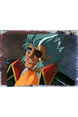 an anime picture of a man with blue hair and sunglasses