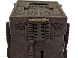 an old metal box with a keyhole in it