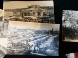 several old black and white photos of people in front of a building