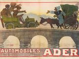 an old advertisement for a car and a horse drawn carriage
