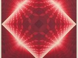 an image of a red and white abstract painting of a diamond