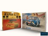 a box with a picture of a blue car and a box with a picture of a yellow car