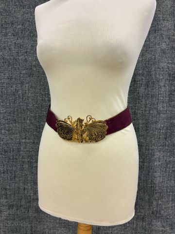 EMANUEL UNGARO – Ceinture en cuir retourné bordeaux, bijoux en fo...