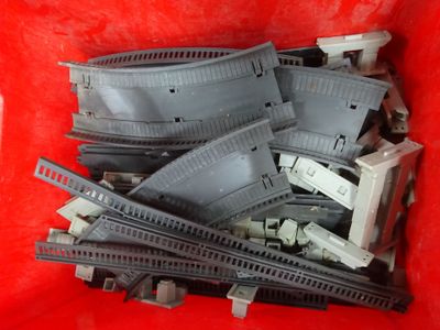 a lot of train tracks that are in a red box