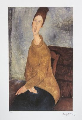 an image of a painting of a woman sitting on a couch