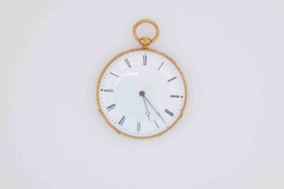a gold pocket watch with roman numerals on the face