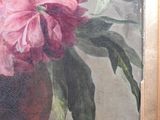 a painting of pink flowers in a vase on a table