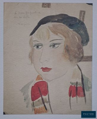 tableau représentant une femme portant un foulard rouge et un chapeau noir