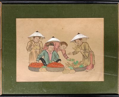 an image of a painting of a woman selling vegetables in a market