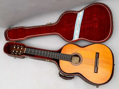 une image représentant une guitare et un étui à guitare posés sur une surface blanche