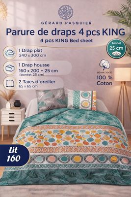 1 belle parure de lit 100% coton 4 pièces comprenant drap pl…