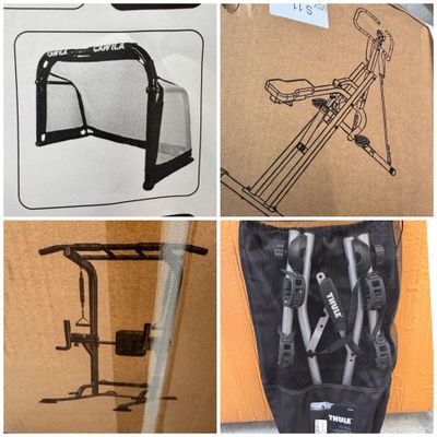 plusieurs photos représentant différents types d'équipements dans une boîte en carton