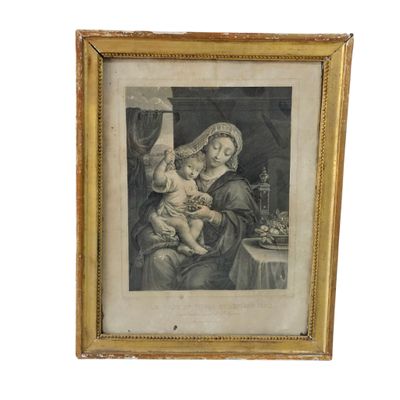 an old black and white drawing of a woman holding a baby