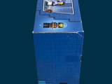 a blue box with a picture of cars on it