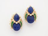 pair of lapis and emerald earrings